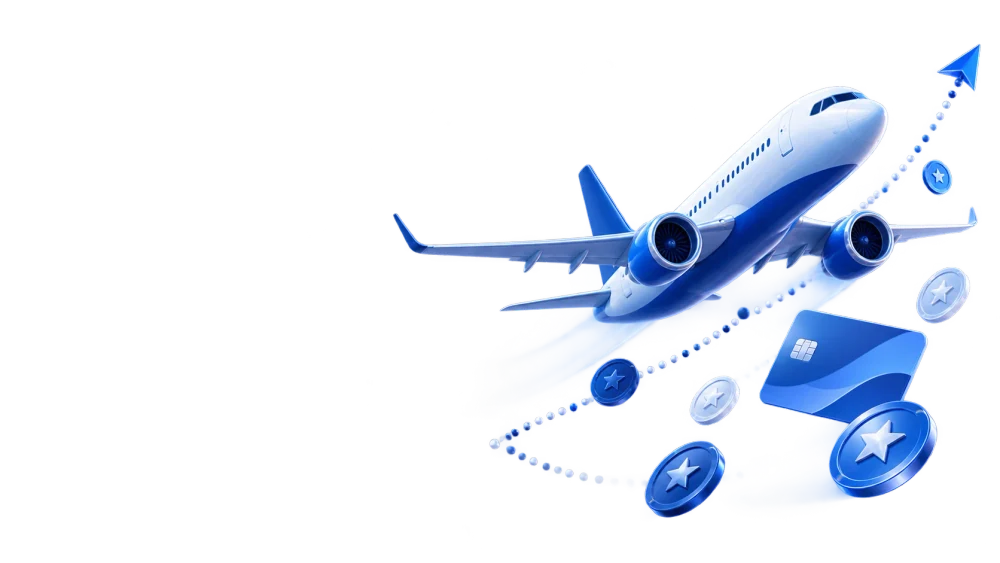 Flygplan med bonuspoäng och kort i blått